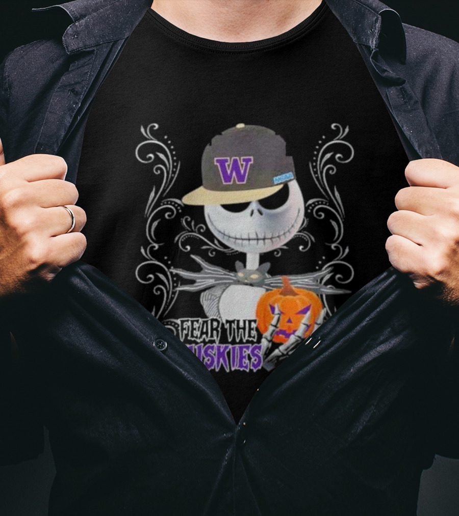 Jack Skellington Fear The Huskies Halloween Washington Pumpkin T-Shirt