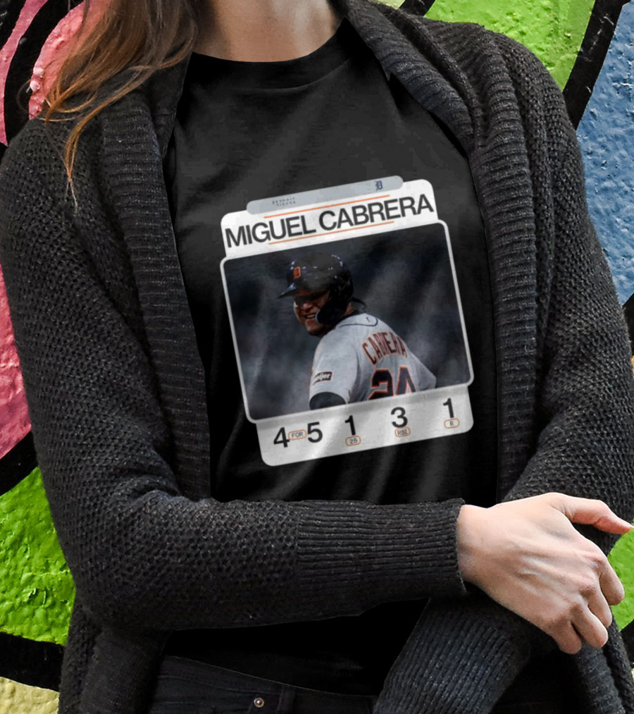 Miguel Cabrera 49th Career 4-Hit Game Detroit Tigers 24 Baseball Statistics T-Shirt