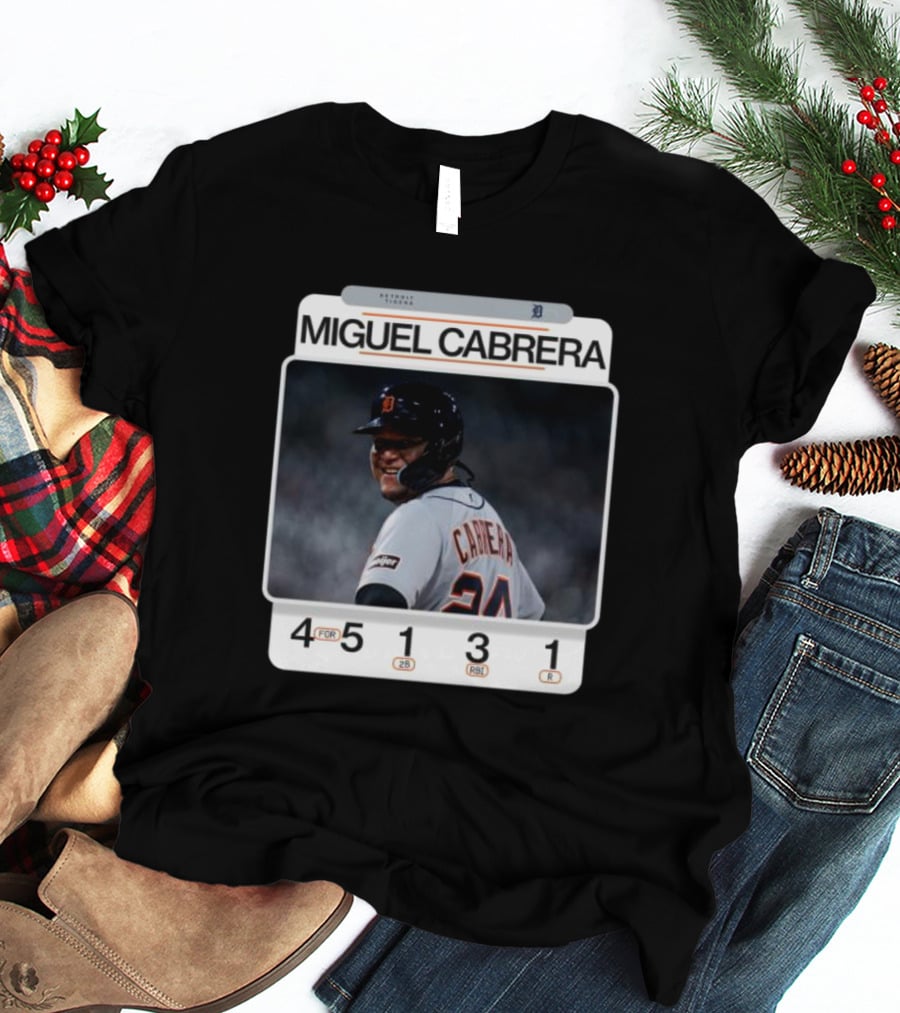 Miguel Cabrera 49th Career 4-Hit Game Detroit Tigers 24 Baseball Statistics T-Shirt