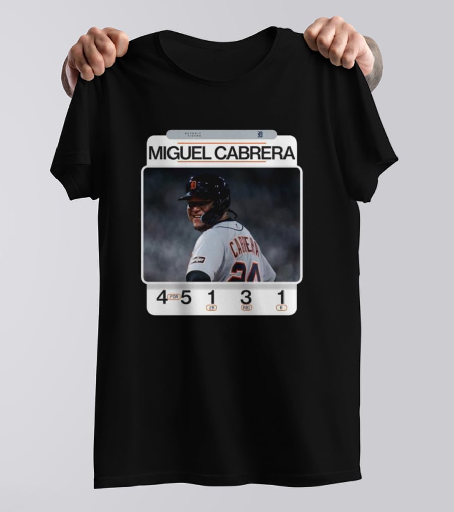 Miguel Cabrera 49th Career 4-Hit Game Detroit Tigers 24 Baseball Statistics T-Shirt