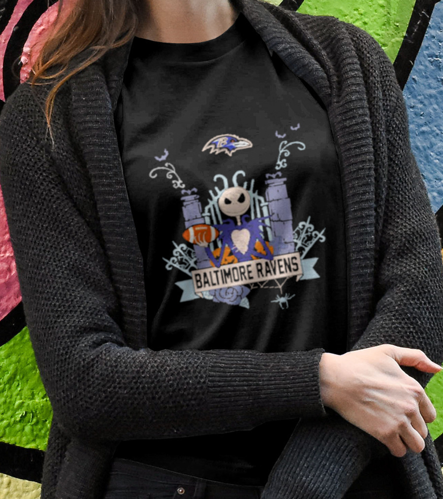 NFL Baltimore Ravens Jack Skellington Halloween Football T-Shirt