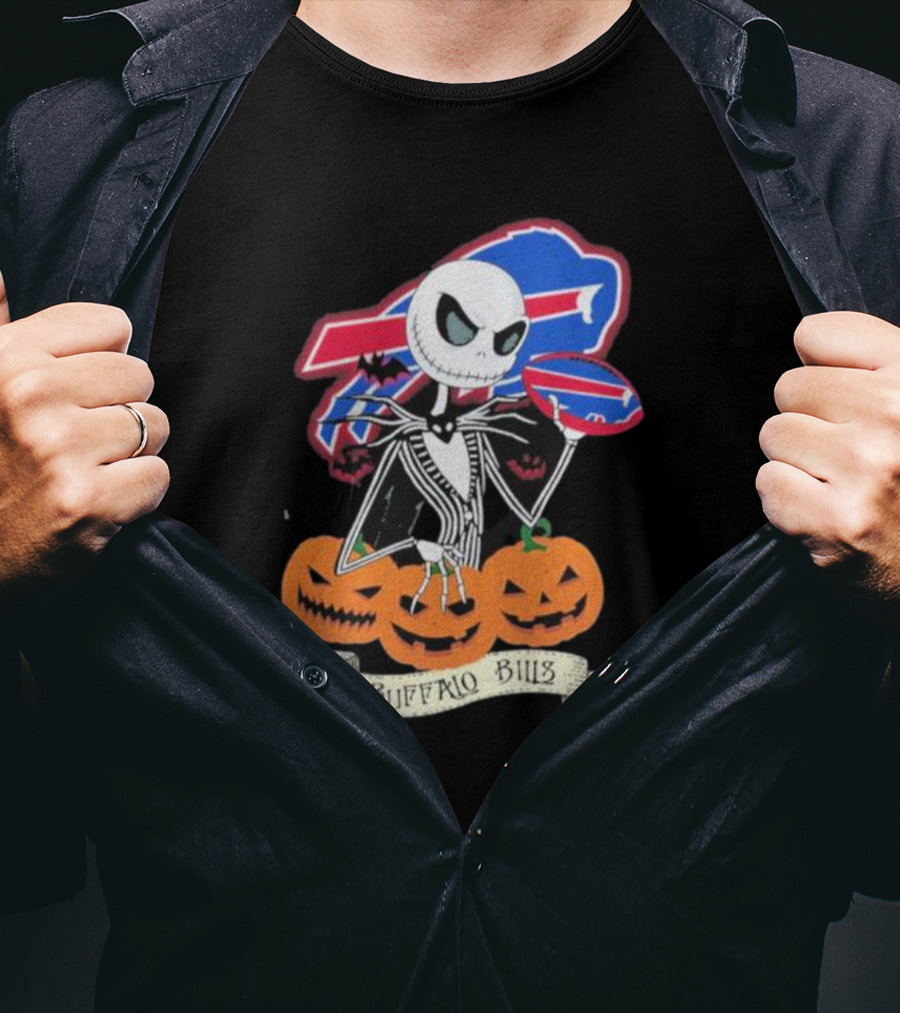 Buffalo Bills Jack Skellington NFL Football Halloween Pumpkins T-Shirt