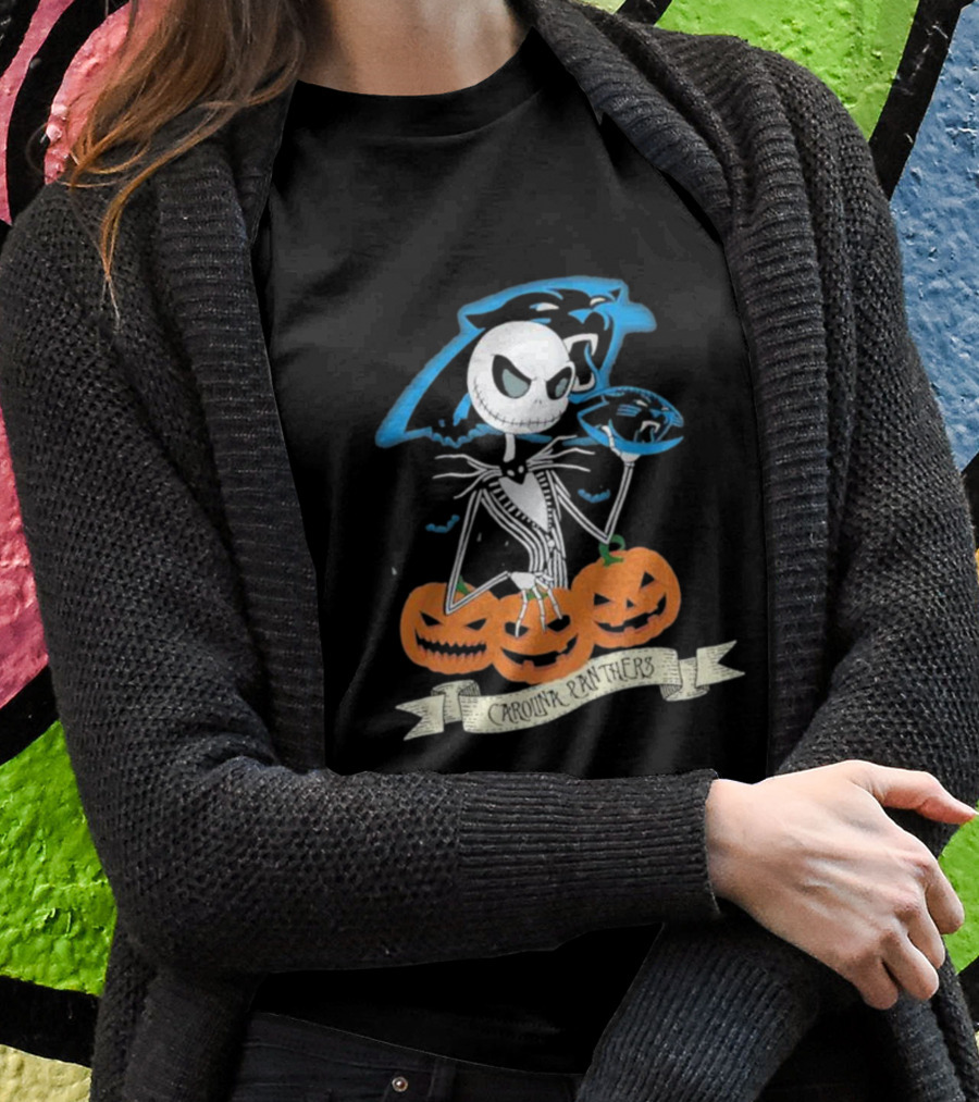 NFL Carolina Panthers Jack Skellington Halloween Football Pumpkins T-Shirt