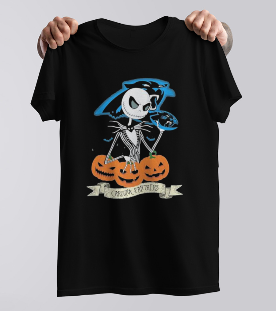 NFL Carolina Panthers Jack Skellington Halloween Football Pumpkins T-Shirt