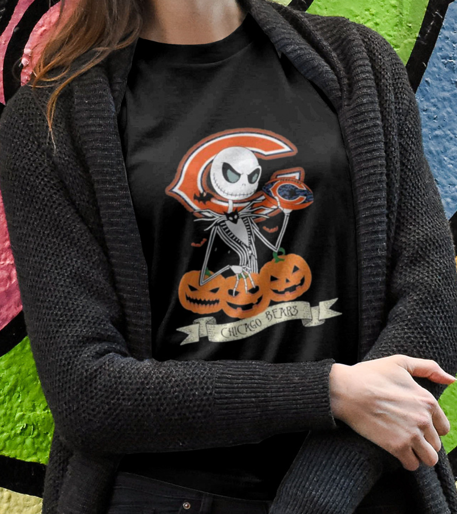 Chicago Bears Halloween Jack Skellington NFL Pumpkin T-Shirt