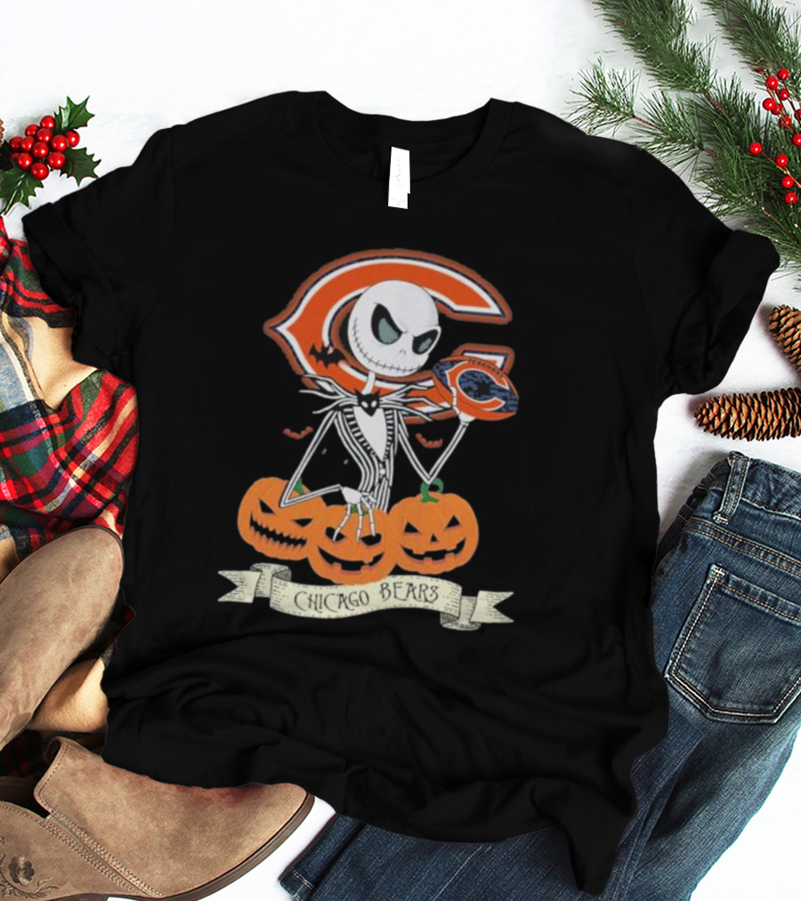 Chicago Bears Halloween Jack Skellington NFL Pumpkin T-Shirt