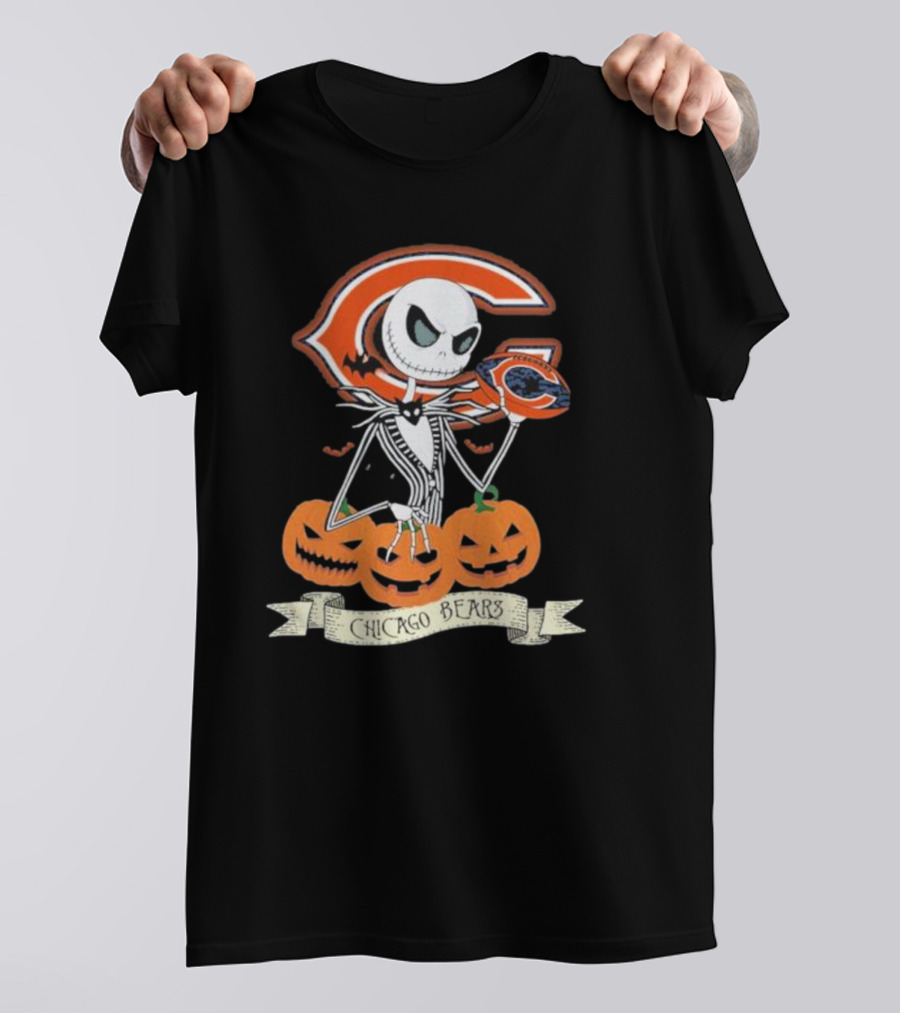 Chicago Bears Halloween Jack Skellington NFL Pumpkin T-Shirt
