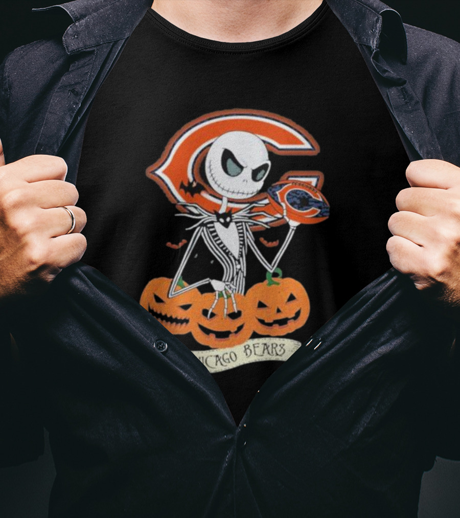 Chicago Bears Halloween Jack Skellington NFL Pumpkin T-Shirt