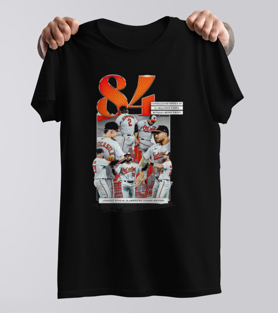 Orioles 84 Consecutive Series Without Being Swept Longest Streak In American League History T-Shirt