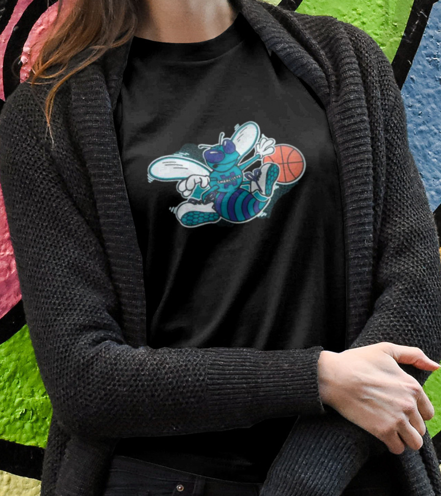 Charlotte Hornets Cartoon Mascot Basketball Playful T-Shirt