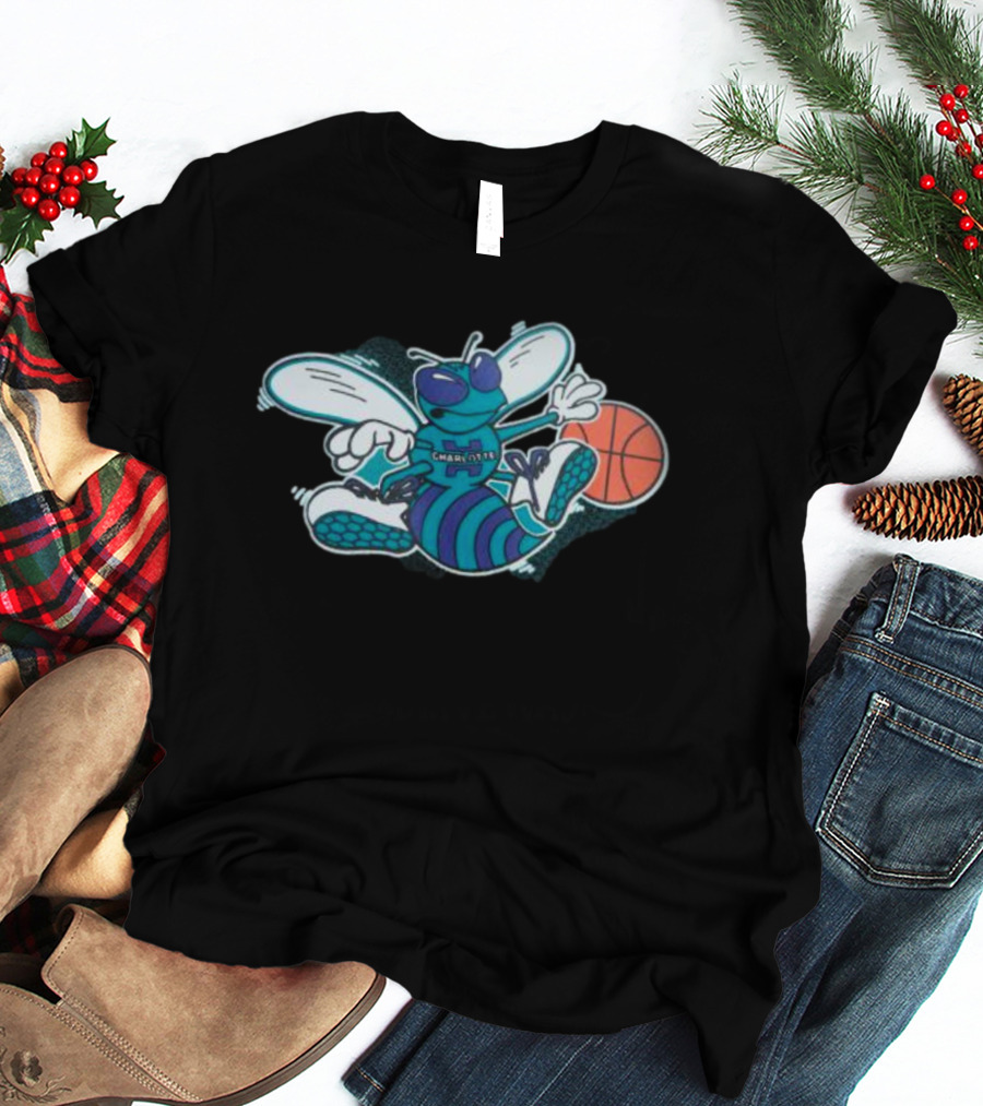 Charlotte Hornets Cartoon Mascot Basketball Playful T-Shirt