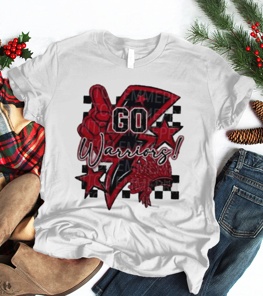 Go Warriors Football Sublimation With Foam Finger And Red Headdress T-Shirt