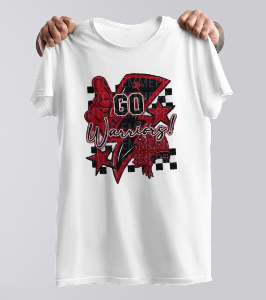 Go Warriors Football Sublimation With Foam Finger And Red Headdress T-Shirt
