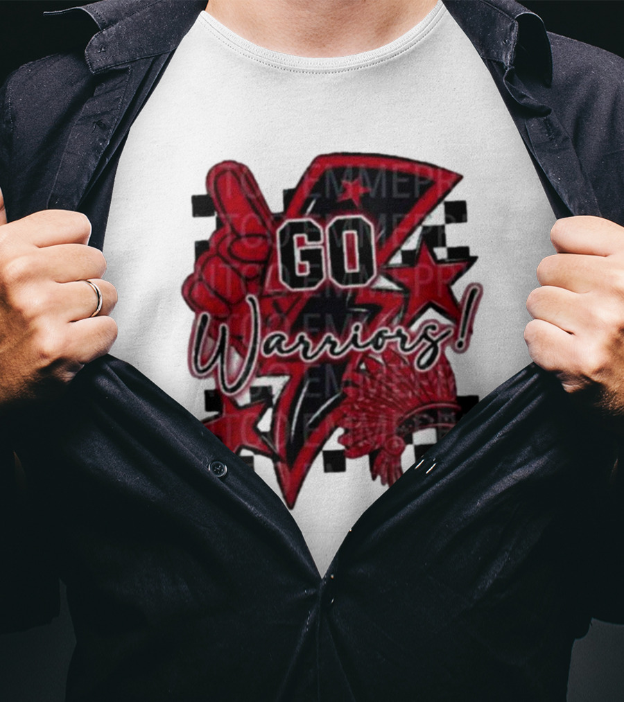 Go Warriors Football Sublimation With Foam Finger And Red Headdress T-Shirt