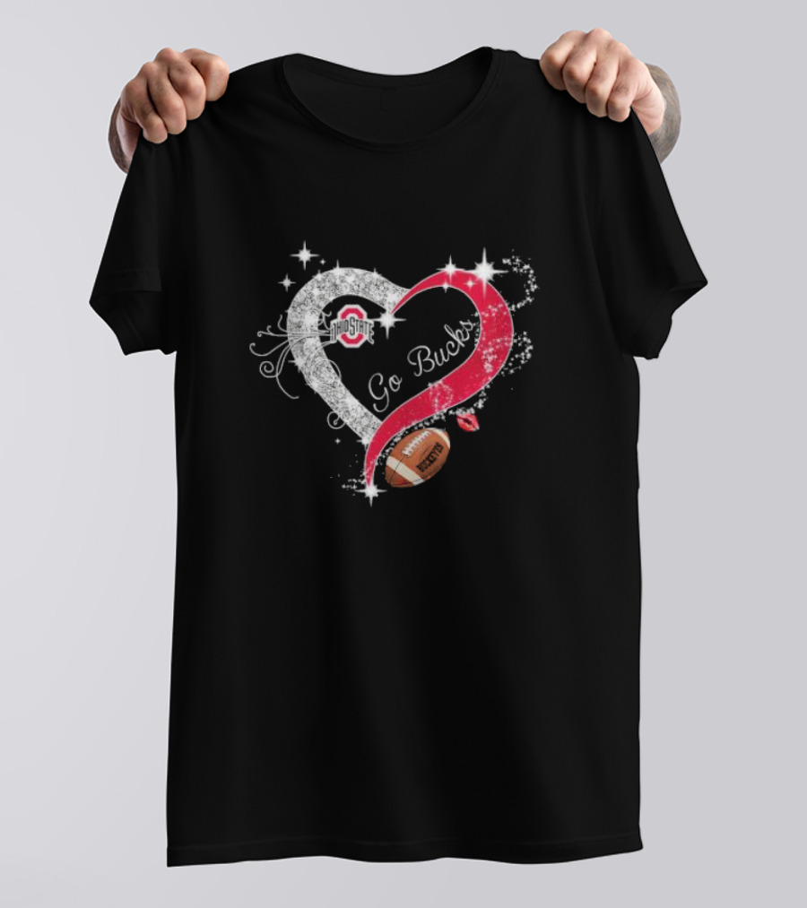 Ohio State Buckeyes Heart Go Bucks Football Diamond T-Shirt