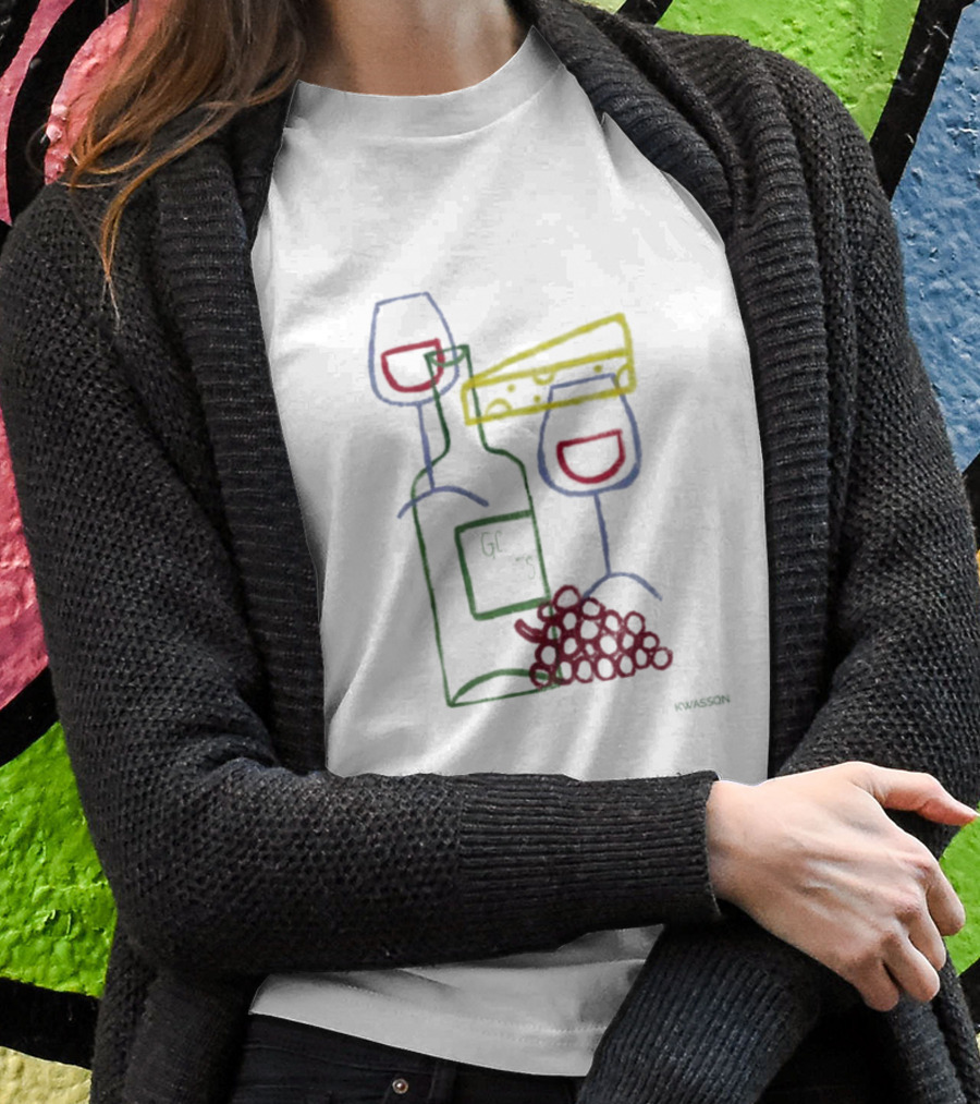 Wine Champagne Good Times Neon Wine Bottle Cheese Grapes T-Shirt