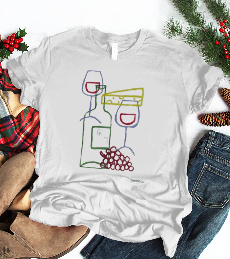 Wine Champagne Good Times Neon Wine Bottle Cheese Grapes T-Shirt