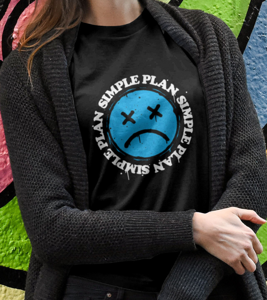 Simple Plan Sad Face Blue Emoticon T-Shirt
