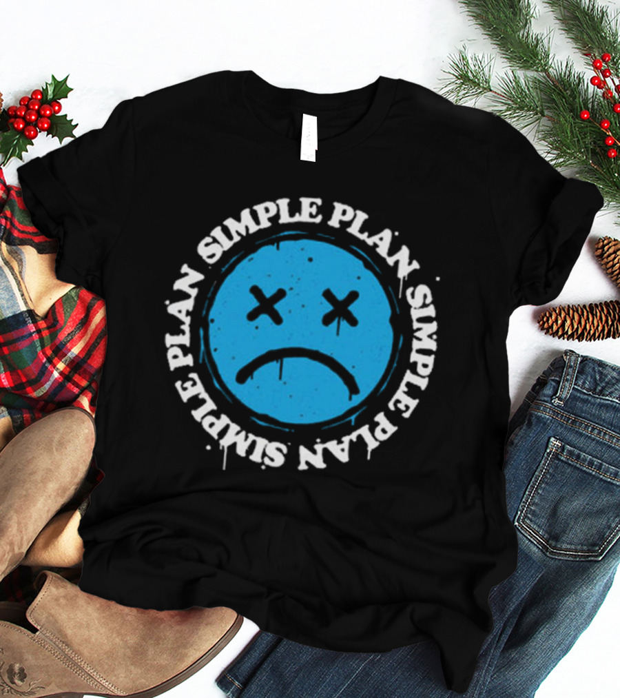 Simple Plan Sad Face Blue Emoticon T-Shirt