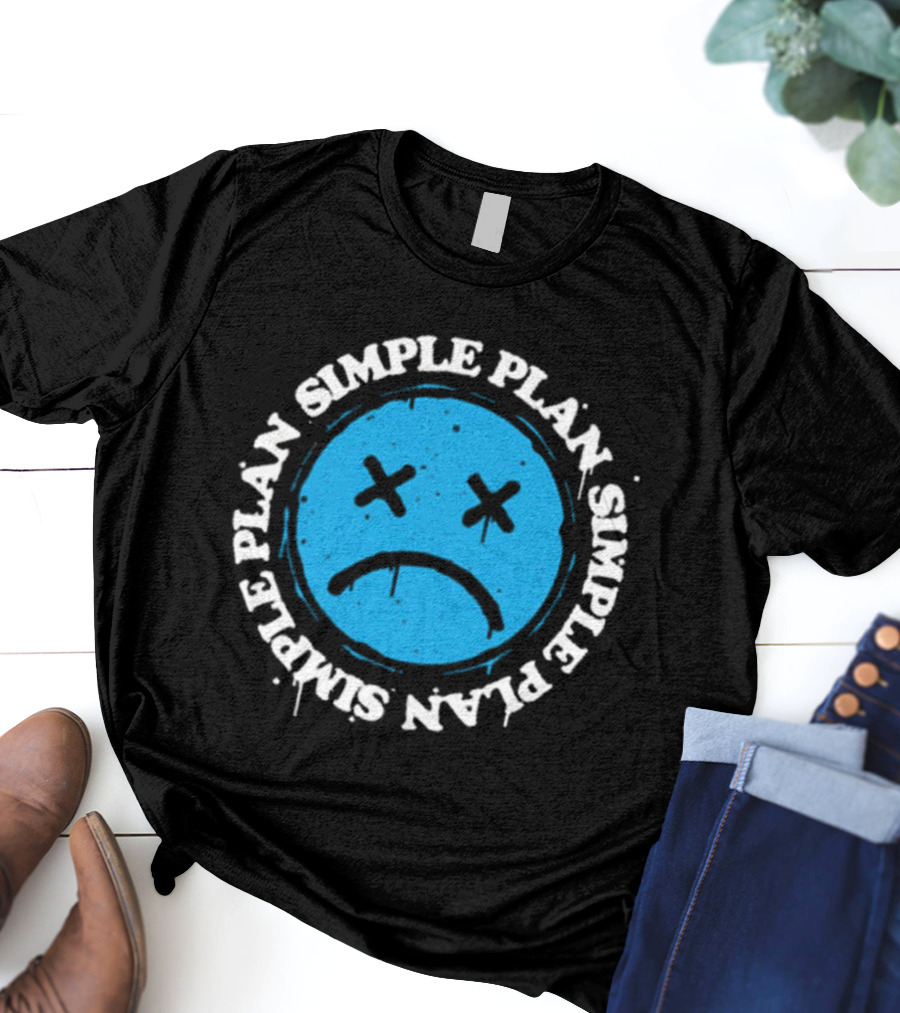 Simple Plan Sad Face Blue Emoticon T-Shirt