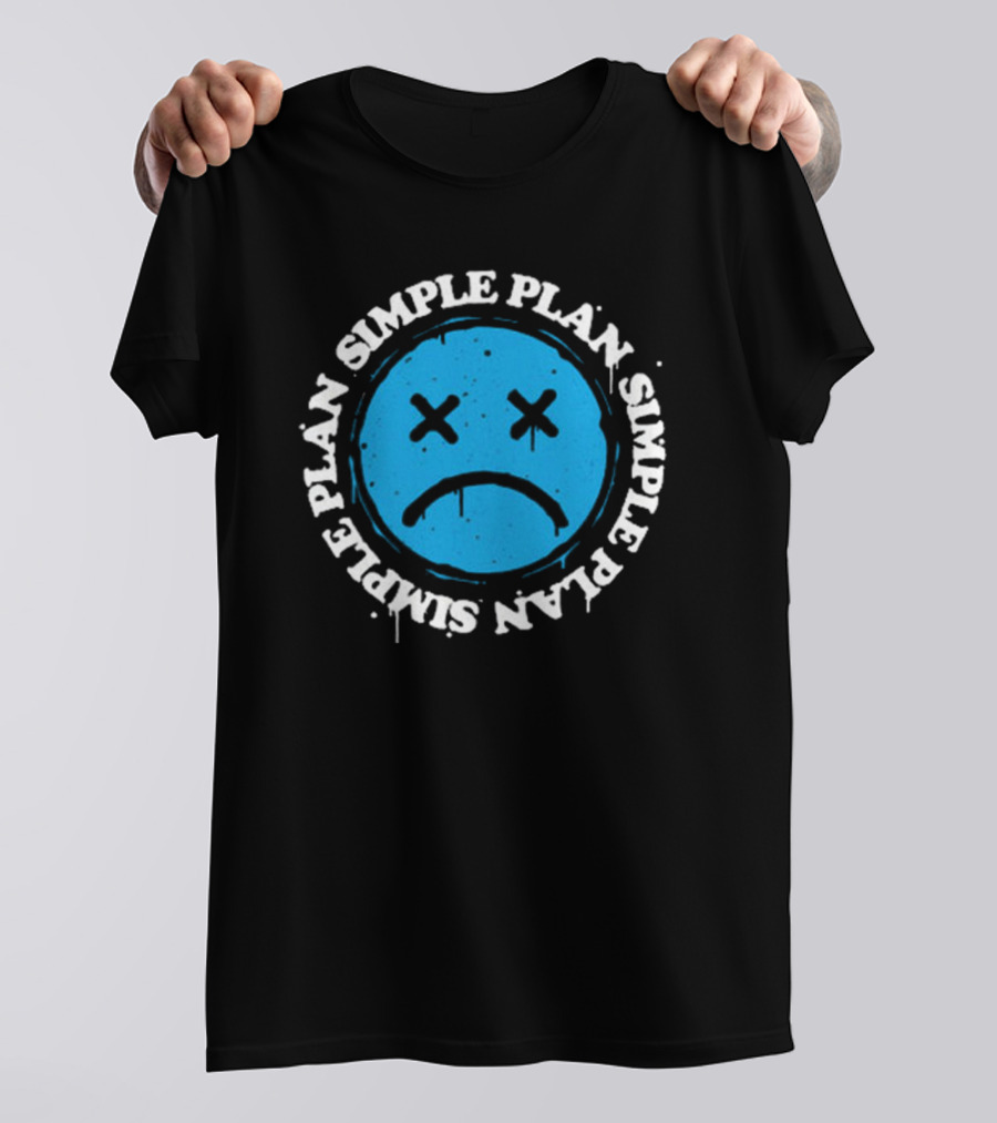Simple Plan Sad Face Blue Emoticon T-Shirt