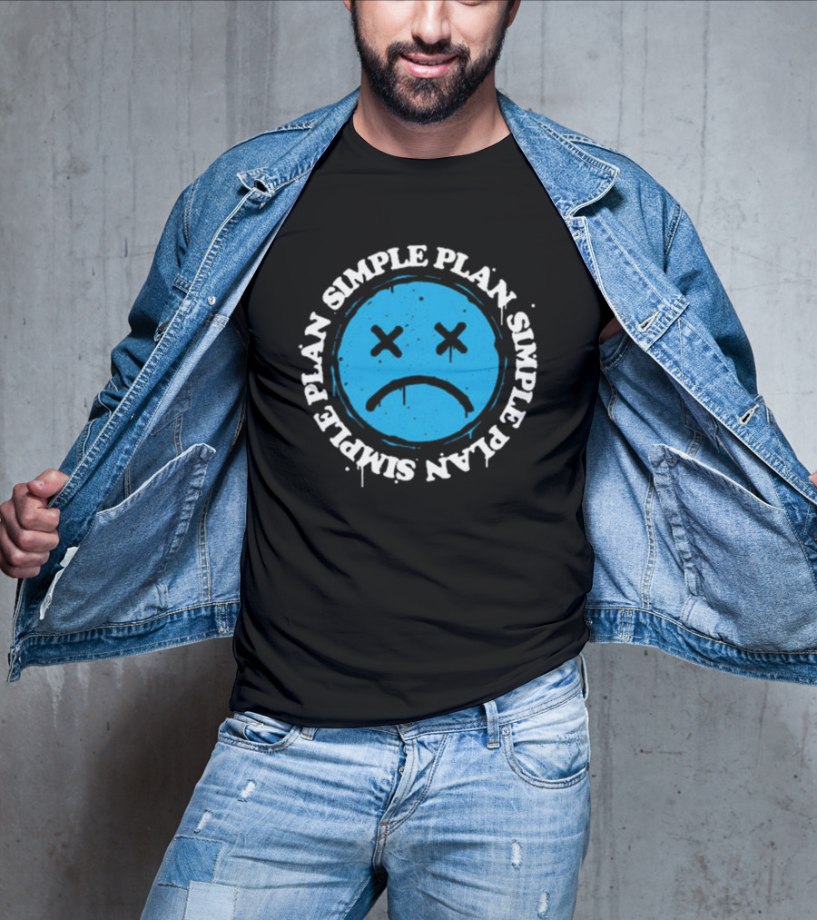 Simple Plan Sad Face Blue Emoticon T-Shirt