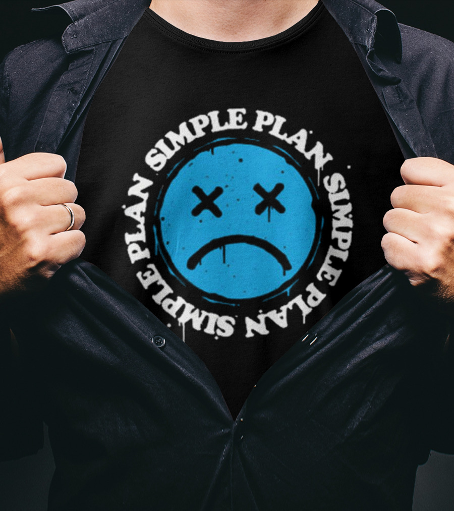 Simple Plan Sad Face Blue Emoticon T-Shirt