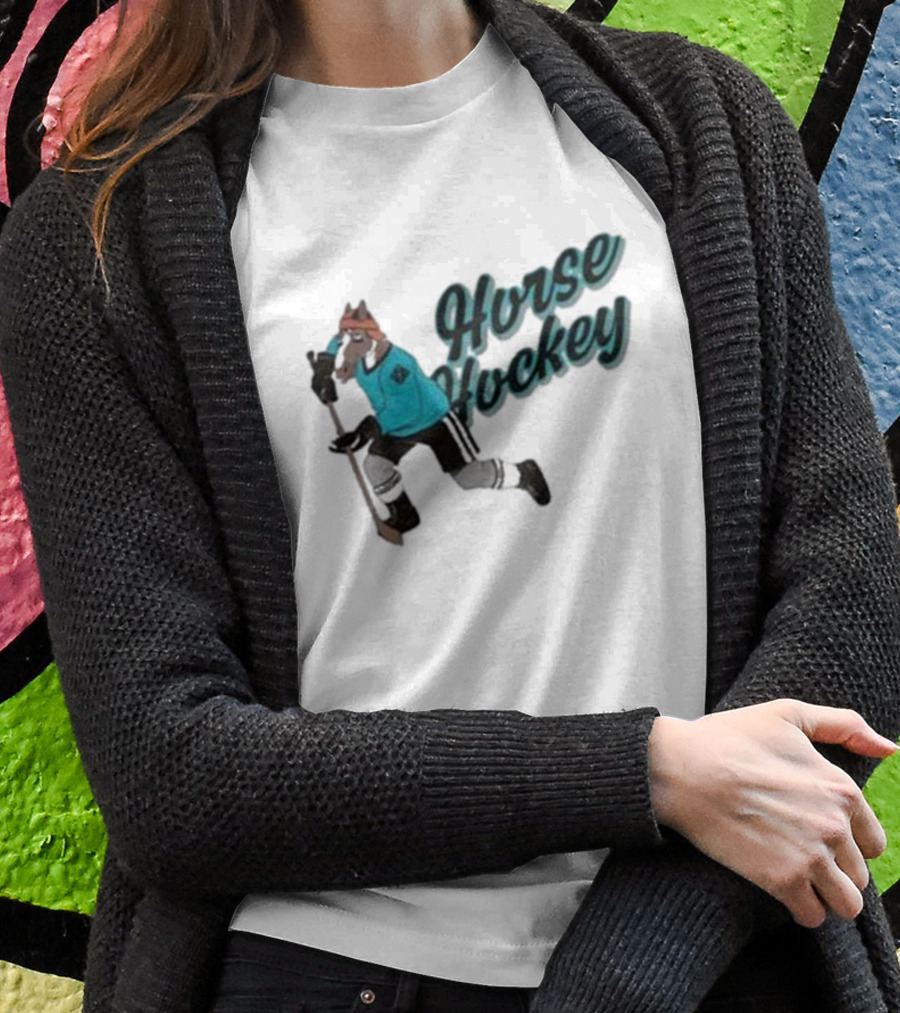 Horse Hockey Skating Horse Player In Teal Jersey T-Shirt
