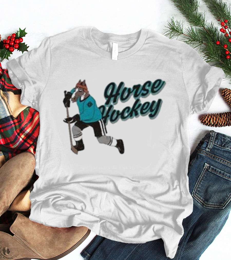 Horse Hockey Skating Horse Player In Teal Jersey T-Shirt