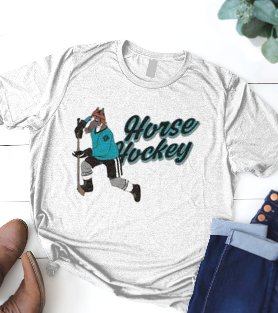 Horse Hockey Skating Horse Player In Teal Jersey T-Shirt