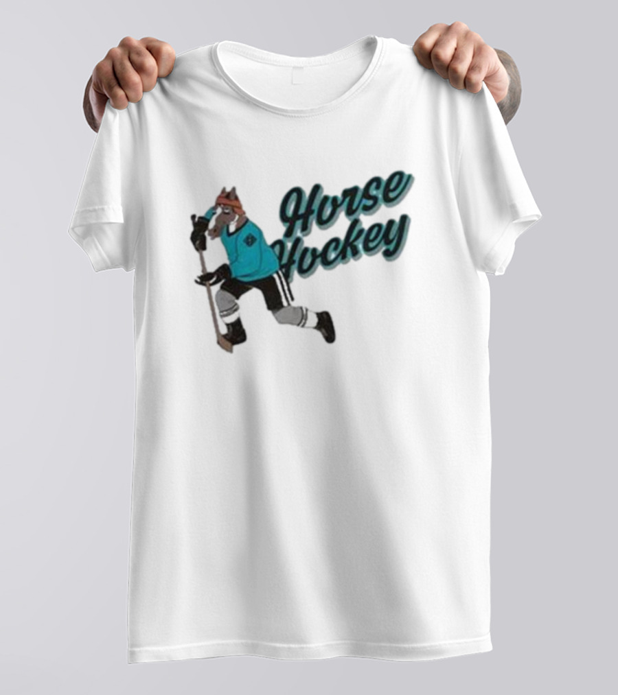 Horse Hockey Skating Horse Player In Teal Jersey T-Shirt