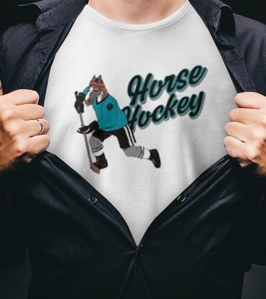 Horse Hockey Skating Horse Player In Teal Jersey T-Shirt