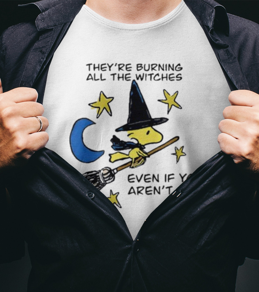 They’re Burning All The Witches Even If You Aren’t One Woodstock Wizard Stars Moon Broomstick T-Shirt