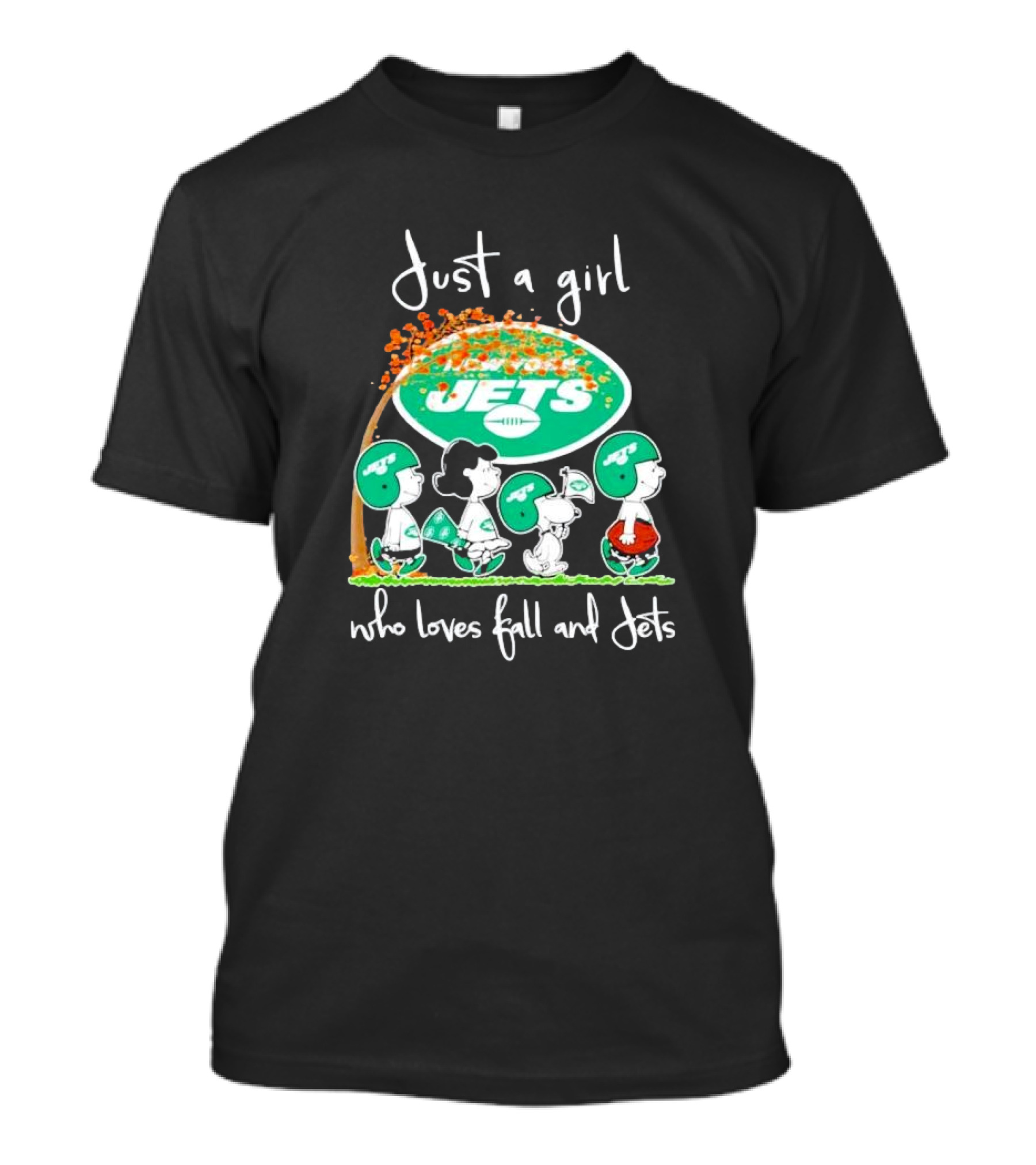 Just A Girl Who Loves Fall And New York Jets Football With Peanut Friend T-Shirt
