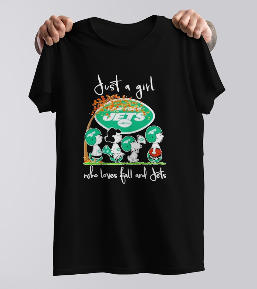 Just A Girl Who Loves Fall And New York Jets Football With Peanut Friend T-Shirt