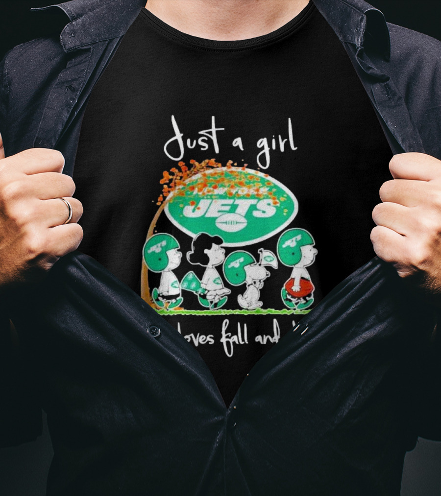 Just A Girl Who Loves Fall And New York Jets Football With Peanut Friend T-Shirt