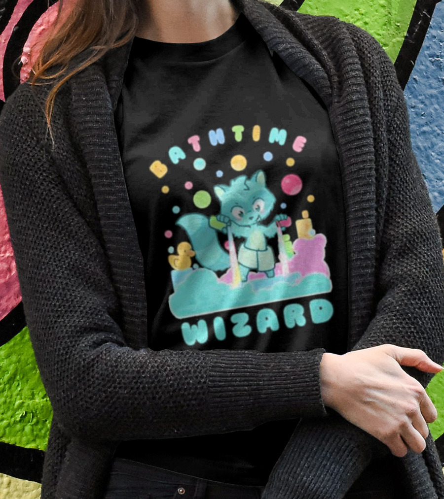 Bathtime Wizard Colorful Bubbles With Raccoon And Rubber Duck T-Shirt