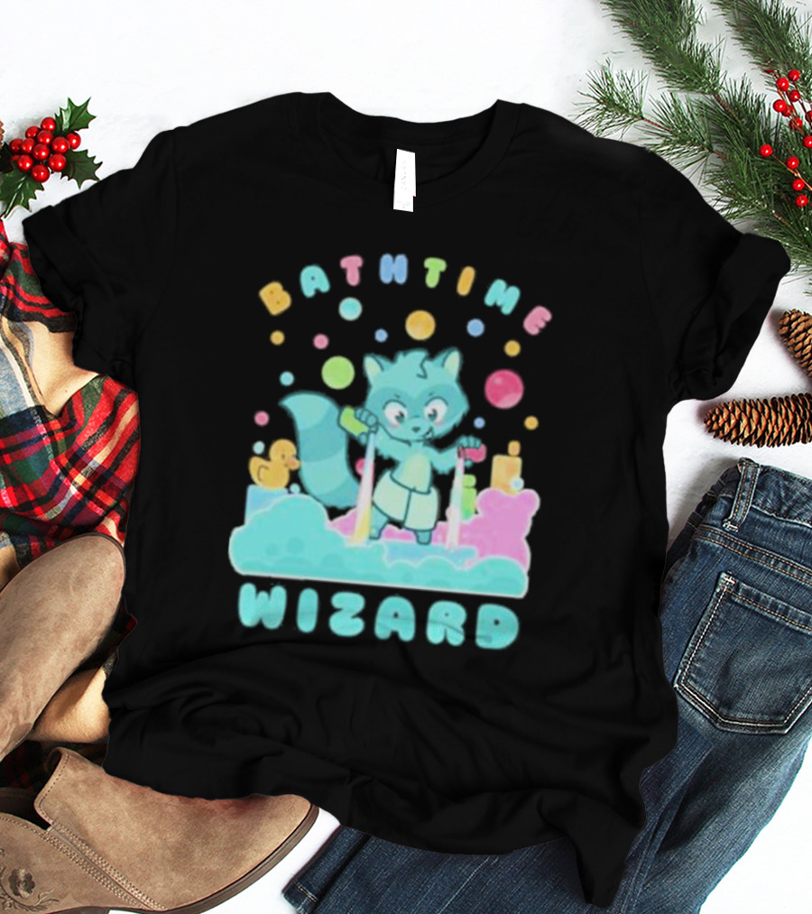 Bathtime Wizard Colorful Bubbles With Raccoon And Rubber Duck T-Shirt