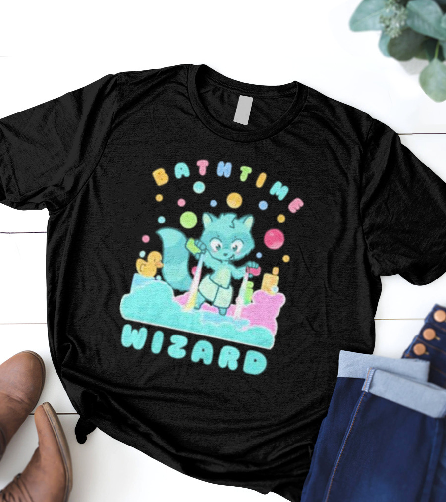 Bathtime Wizard Colorful Bubbles With Raccoon And Rubber Duck T-Shirt