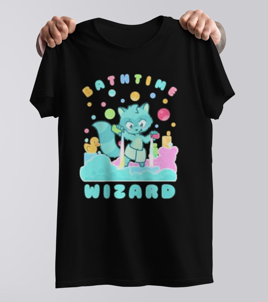 Bathtime Wizard Colorful Bubbles With Raccoon And Rubber Duck T-Shirt