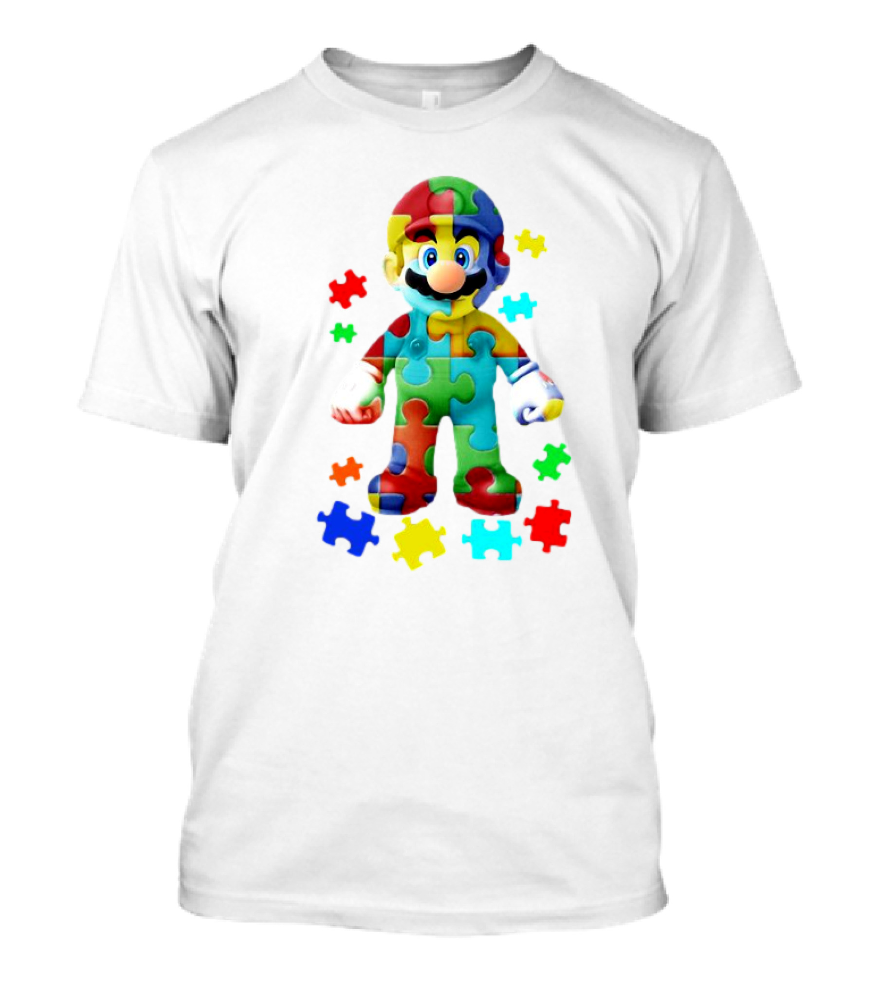 Super Mario Colorful Autism Puzzle Pieces T-Shirt