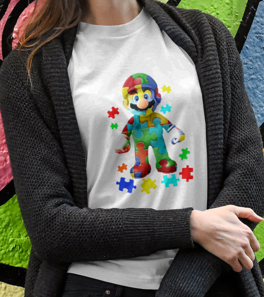 Super Mario Colorful Autism Puzzle Pieces T-Shirt