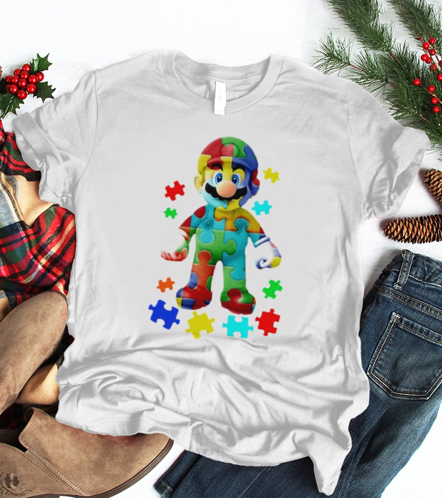 Super Mario Colorful Autism Puzzle Pieces T-Shirt