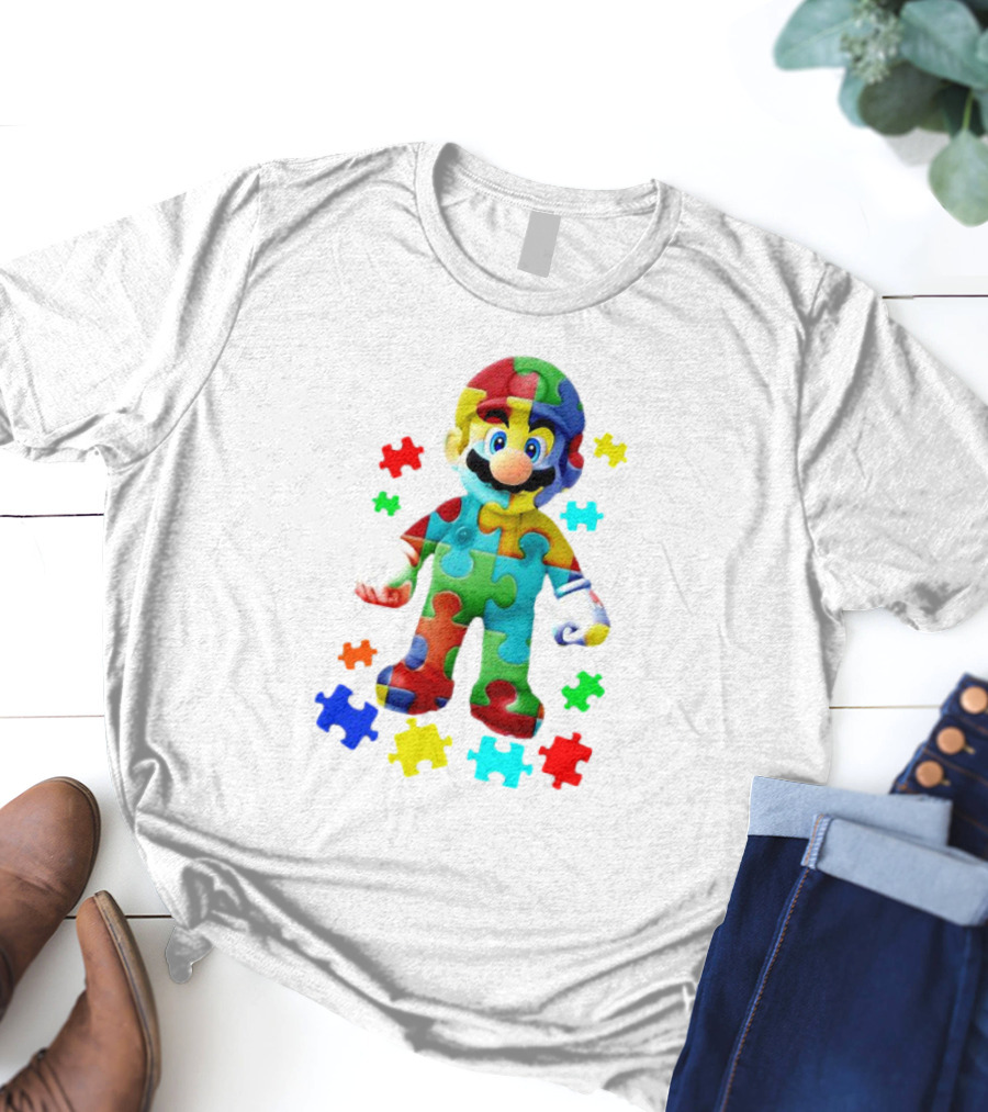 Super Mario Colorful Autism Puzzle Pieces T-Shirt