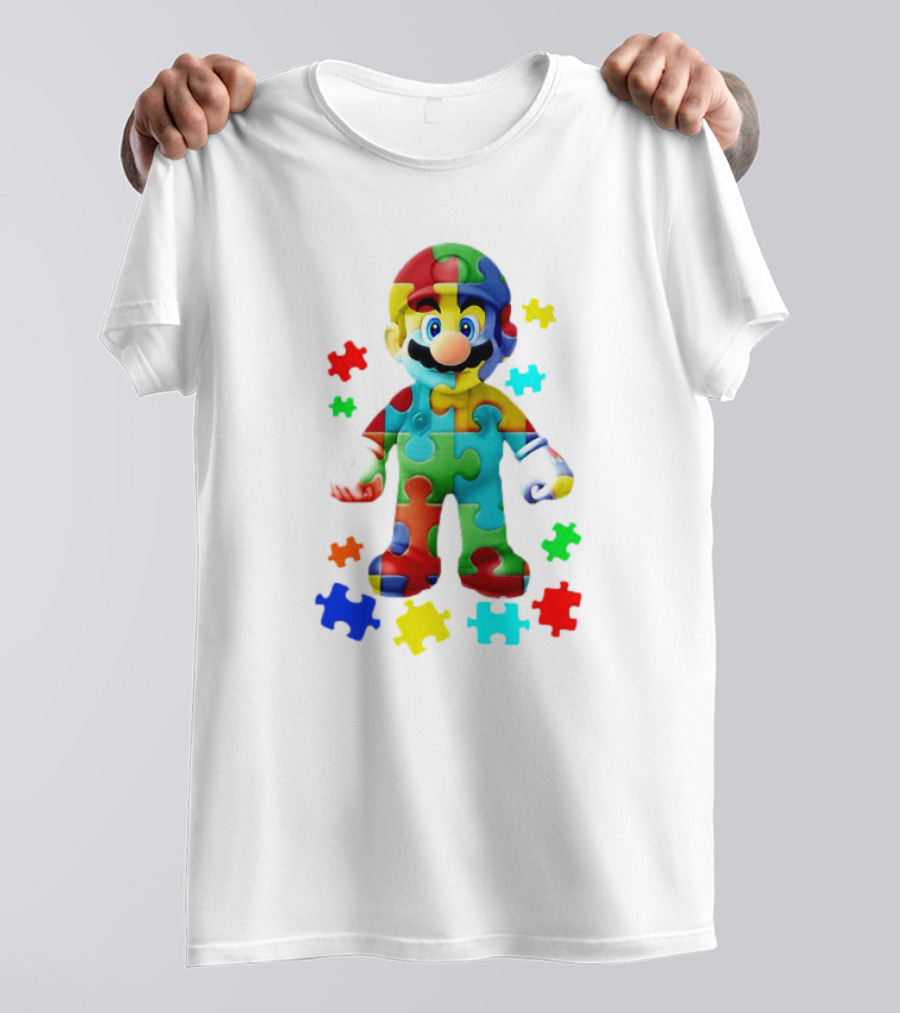 Super Mario Colorful Autism Puzzle Pieces T-Shirt