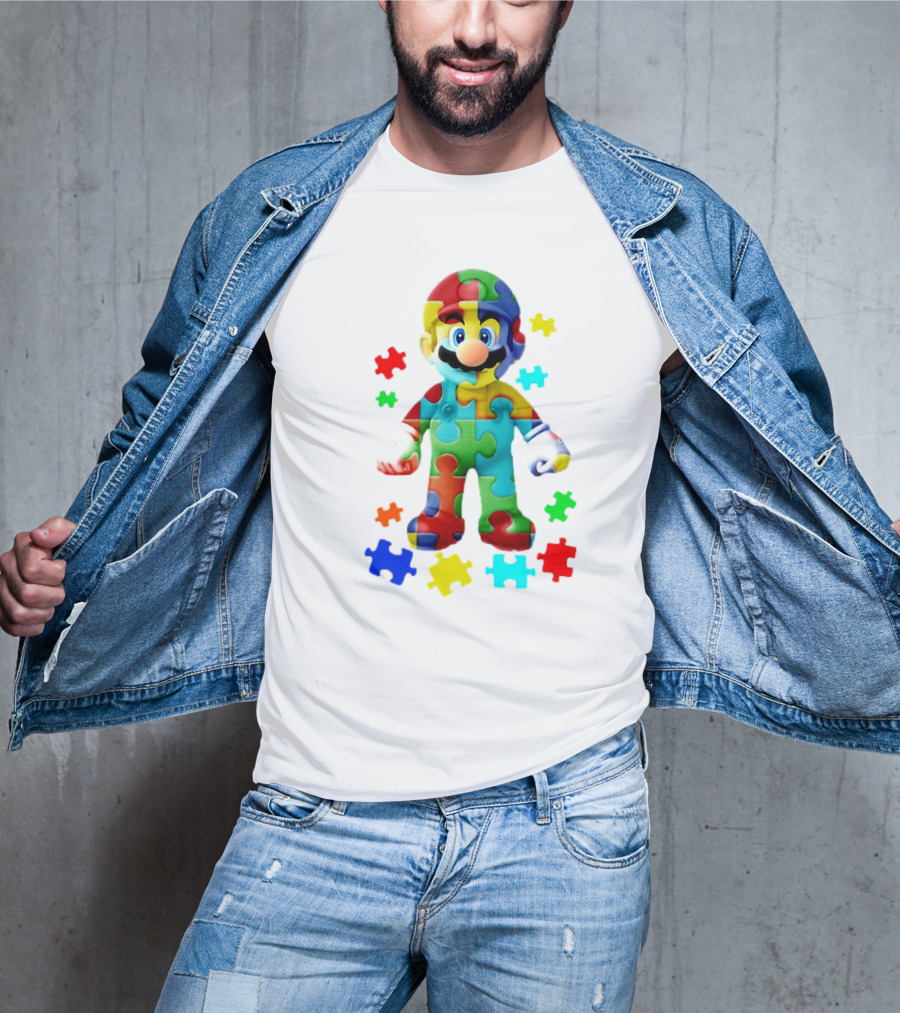 Super Mario Colorful Autism Puzzle Pieces T-Shirt