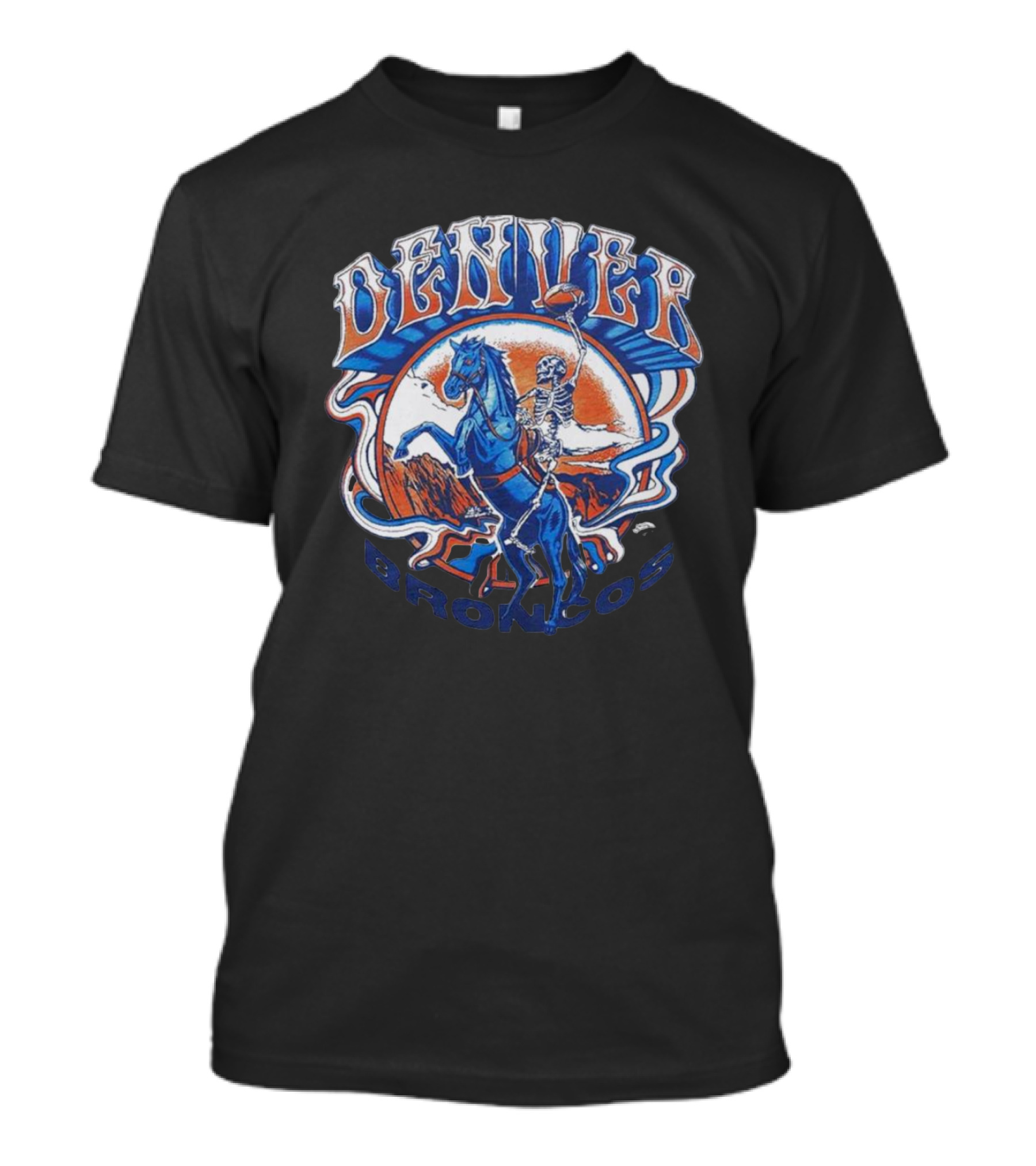 Nfl X Grateful Dead X Denver Broncos Skeleton Riding Horse Football T-Shirt