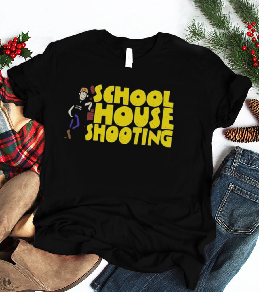 SCHOOL HOUSE SHOOTING Cartoon Character T-Shirt