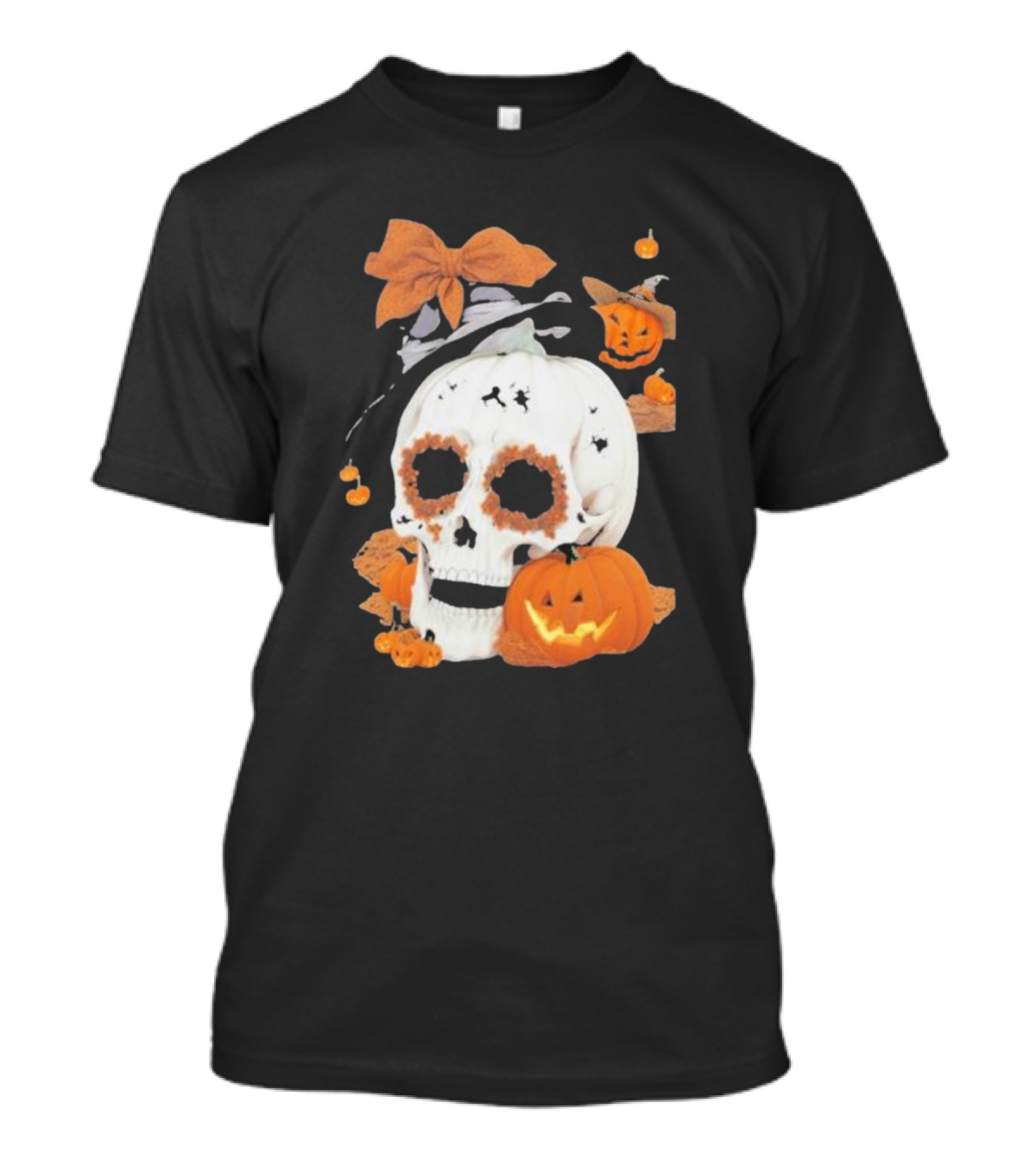 The Witch's Skull Pumpkin Halloween Hat And Laughing Jack-O'-Lanterns T-Shirt