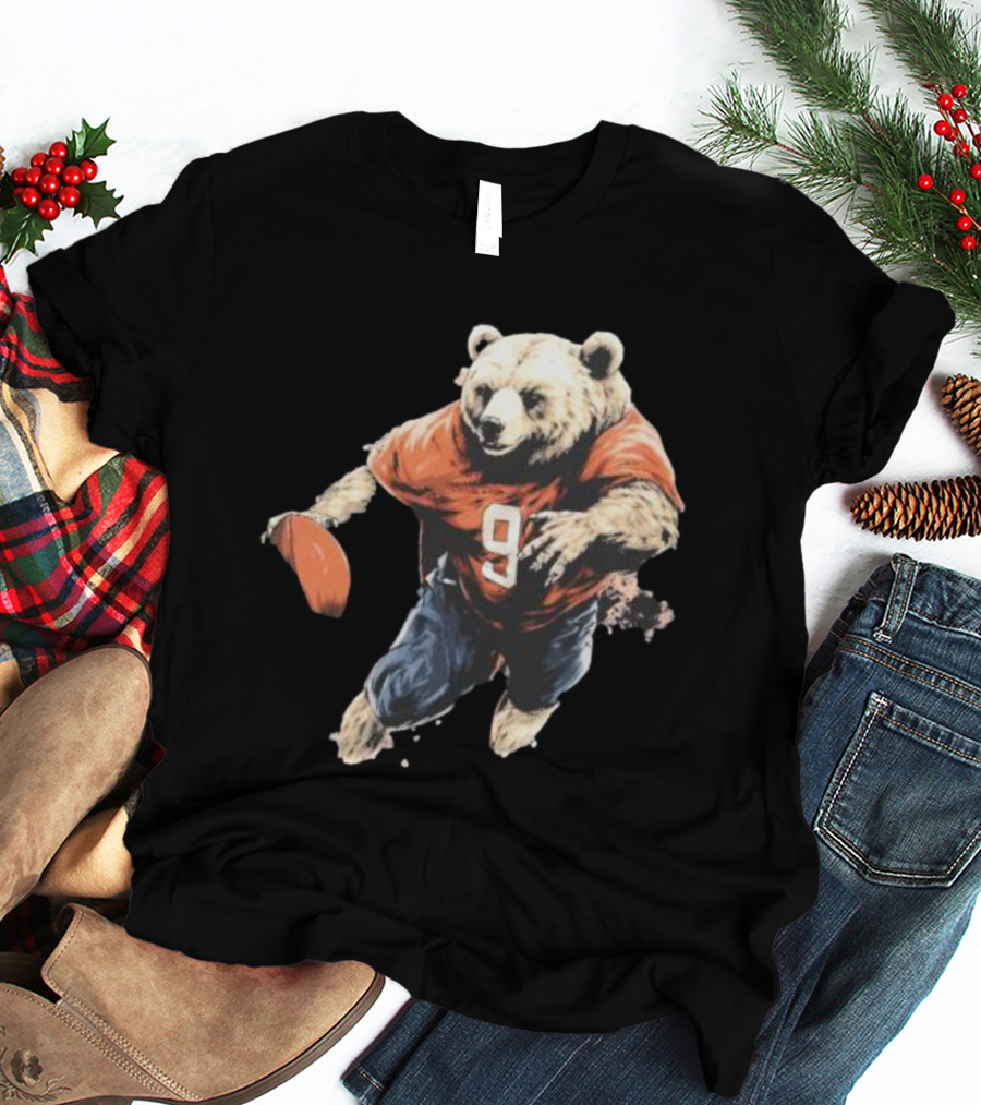 Brown Bear Number 9 Football Action T-Shirt